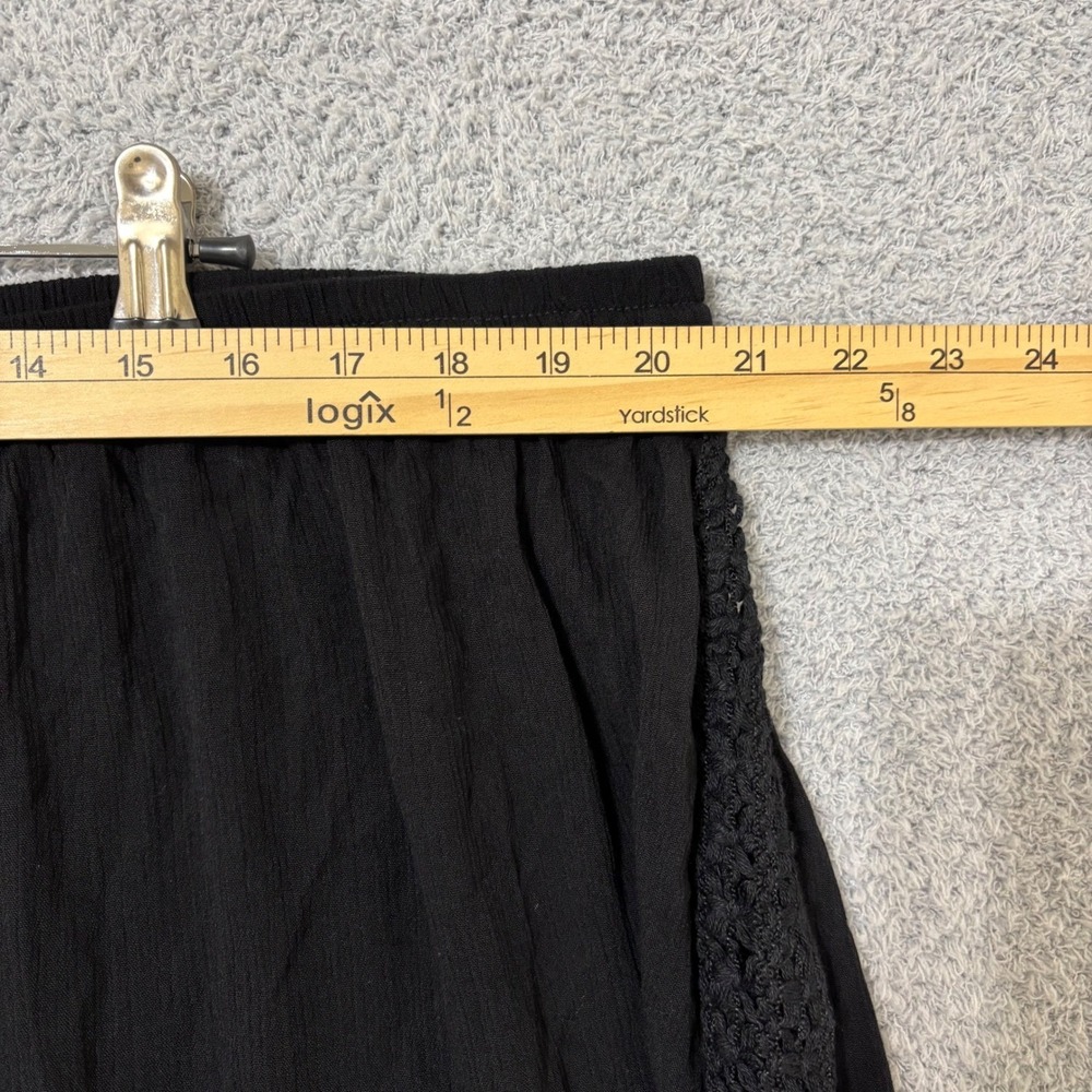Wide Leg Black Lounge Pants 3X Elastic Waist Drawstring Crochet Side Detail - Picture 9 of 11